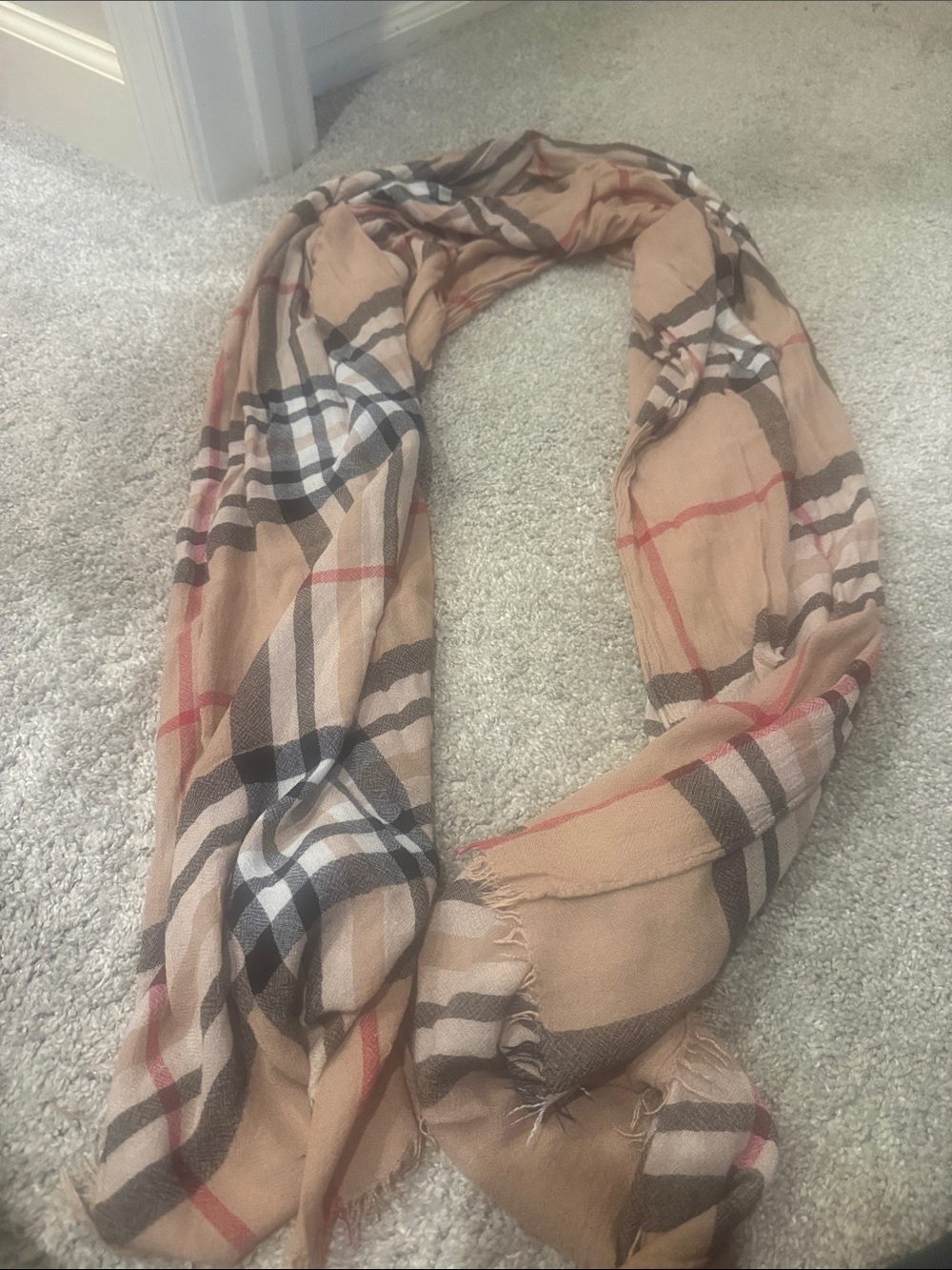 Classic Plaid Lightweight Scarf - Beige